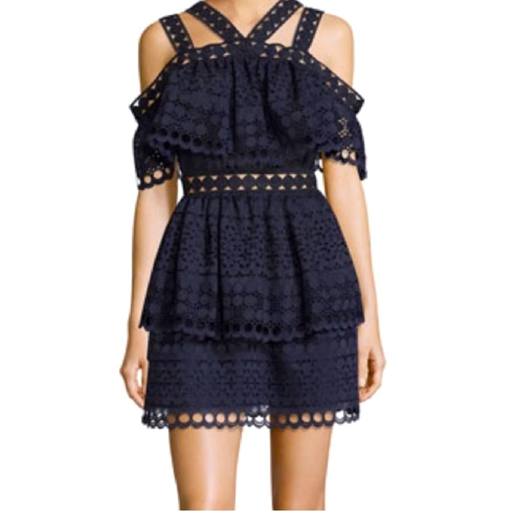 Self-Portrait Navy Embroidered Mini Dress US 2/UK 6 in Excellent condition